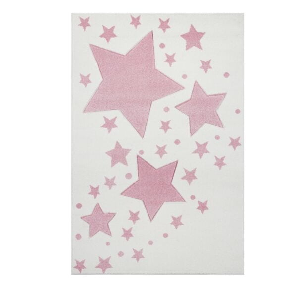 Kremowy dywan w różowe gwiazdki