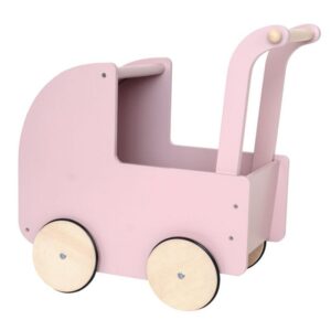 Drewniany wózek dla lalek różowy