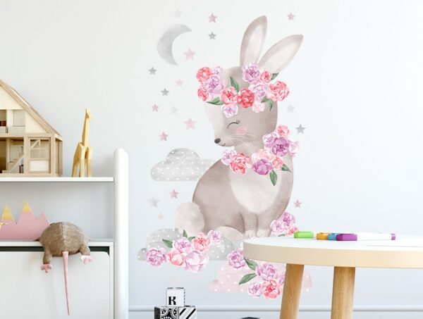 Naklejka na ścianę królik różowy
