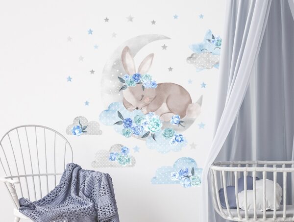 Naklejka na ścianę śpiący królik niebieski