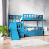 Łóżko piętrowe ze schodkami 90x200 niebieskie
